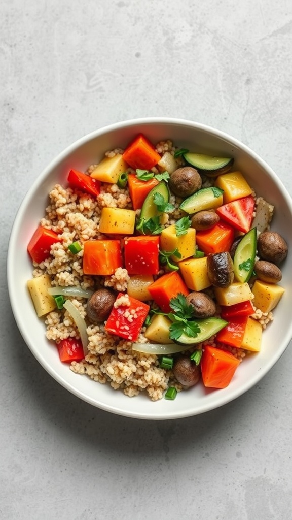 Savory quinoa bowl with colorful diced vegetables