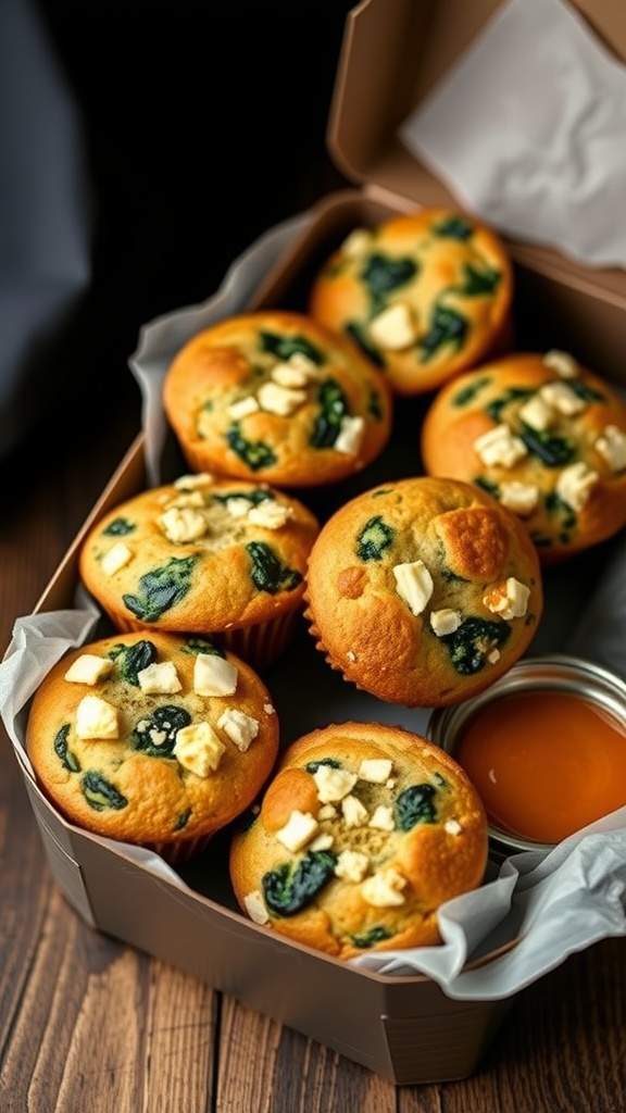 Savory spinach and feta muffins in a lunchbox