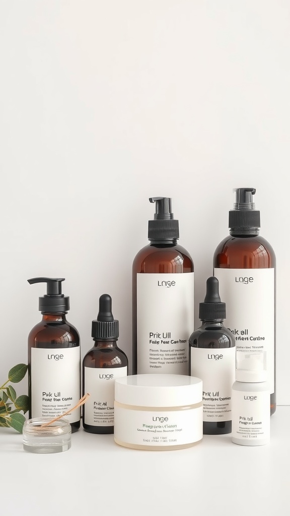 A collection of skincare products with simple labels, showcasing options for fragrance-free skincare.