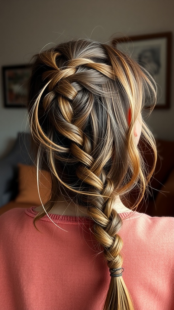 A side braid hairstyle with loose strands
