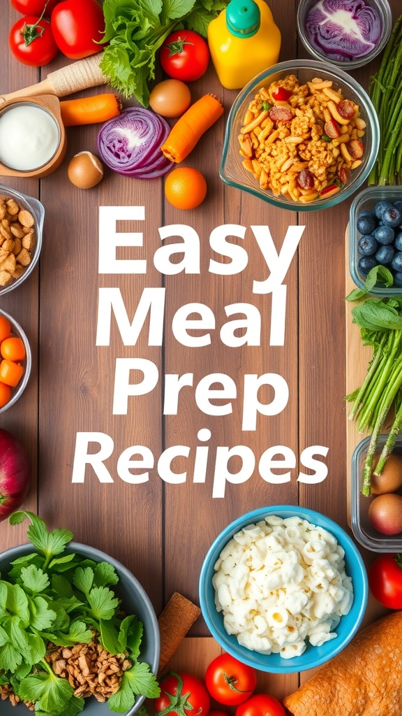 A colorful display of fresh ingredients for meal prep, including vegetables, fruits, and snacks.