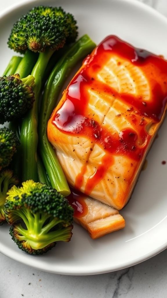 Teriyaki salmon with broccoli on a plate