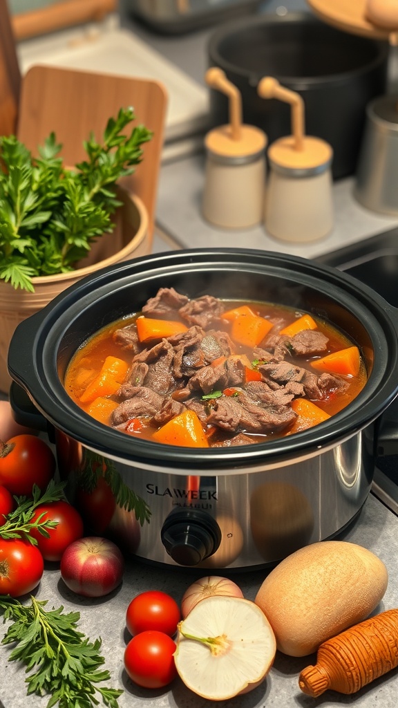 Delicious slow cooker beef stew with vegetables