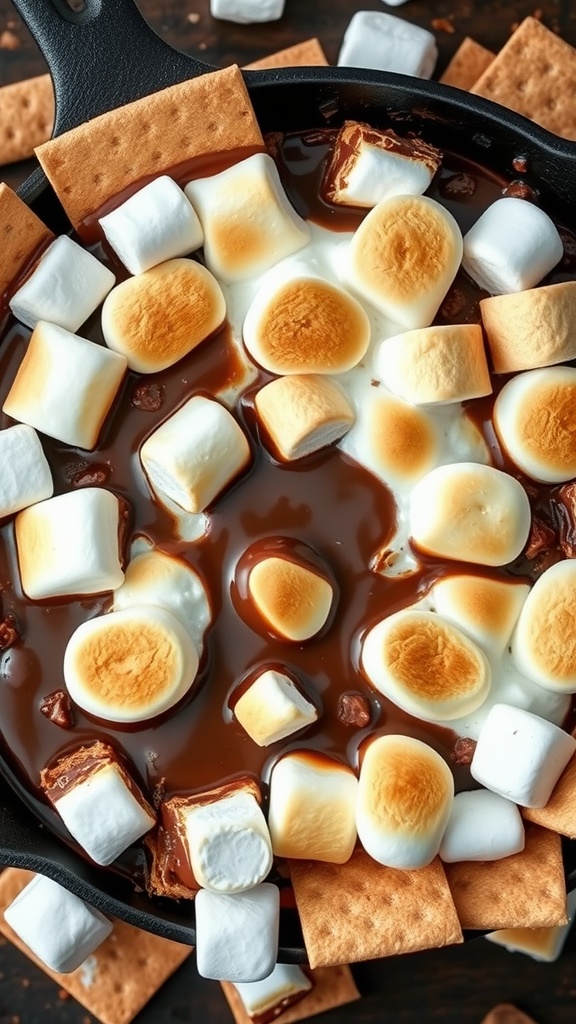 A delicious S'mores Dip with melted chocolate, toasted marshmallows, and graham crackers.