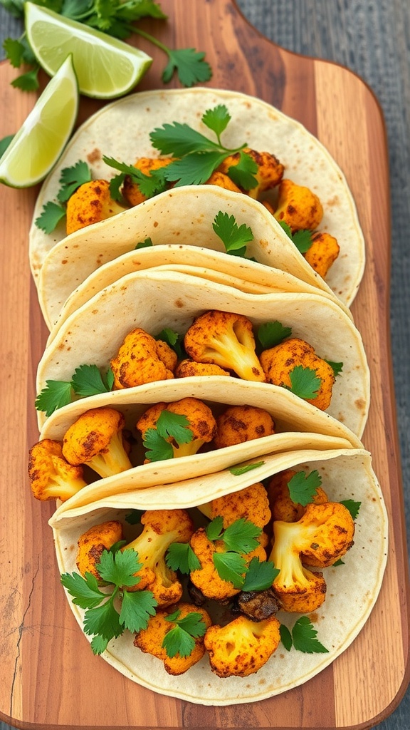 Spicy cauliflower tacos with cilantro and lime