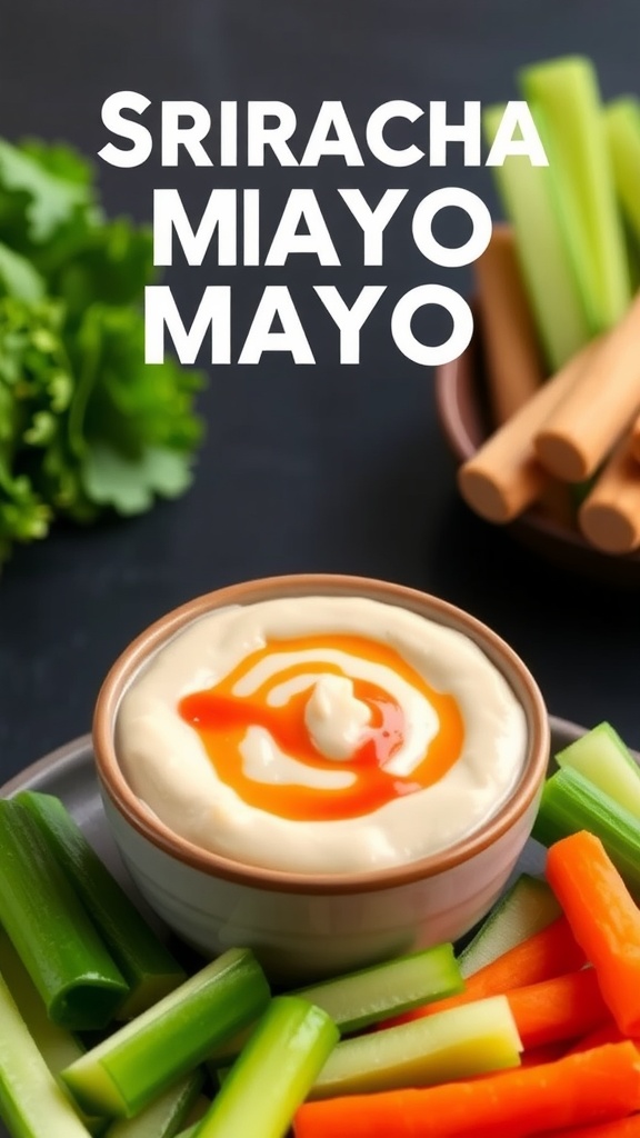 A bowl of spicy sriracha mayo with fresh veggies on the side.