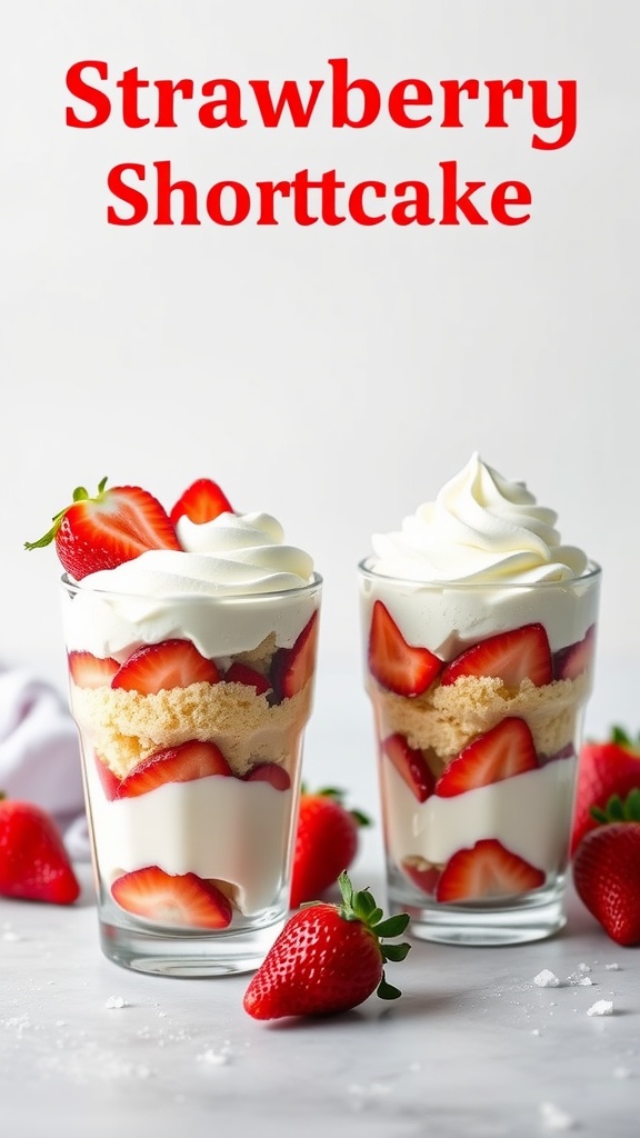 Strawberry Shortcake Parfaits with fresh strawberries and whipped cream