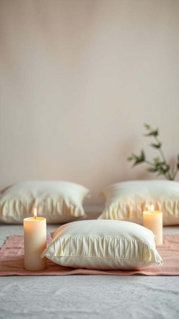 Relaxing setup with soft pillows and candles