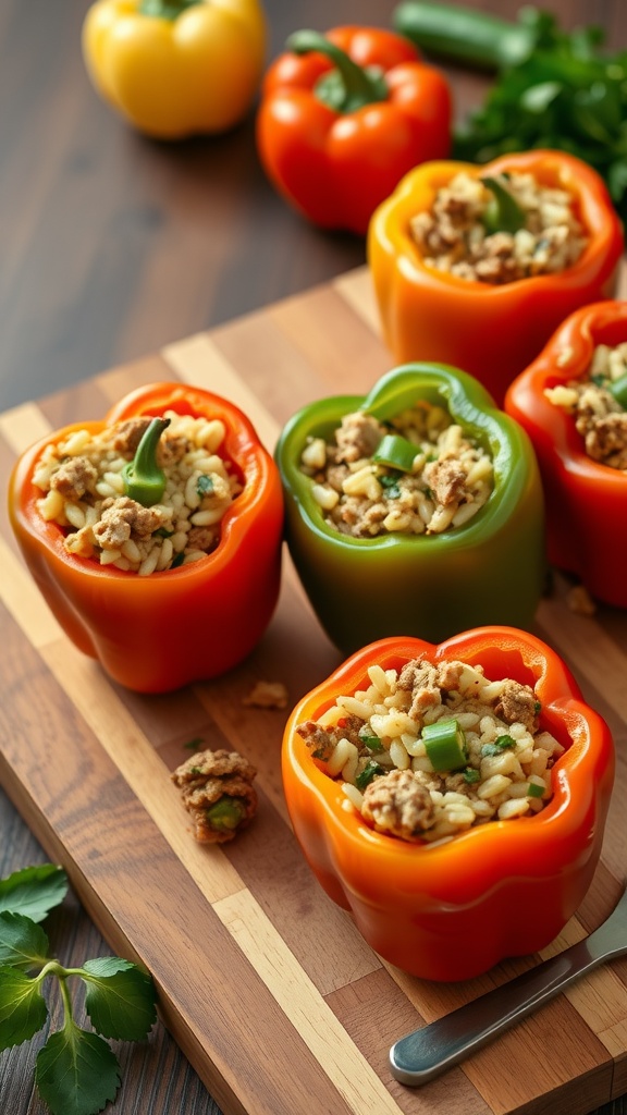 Stuffed bell peppers filled with rice and ground meat