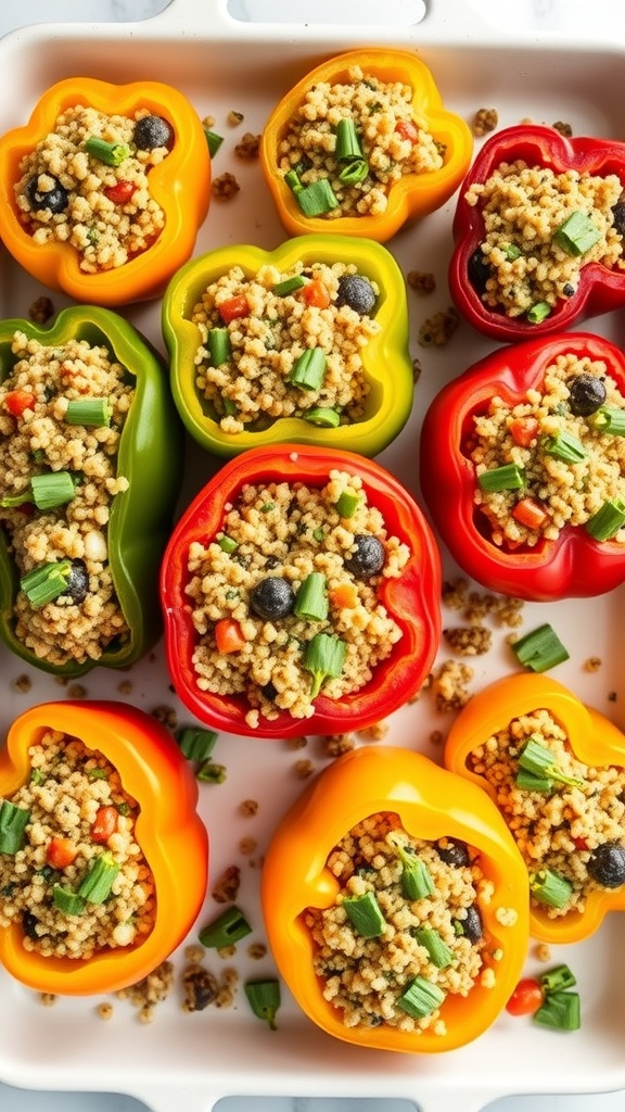 Colorful stuffed bell peppers filled with couscous and vegetables