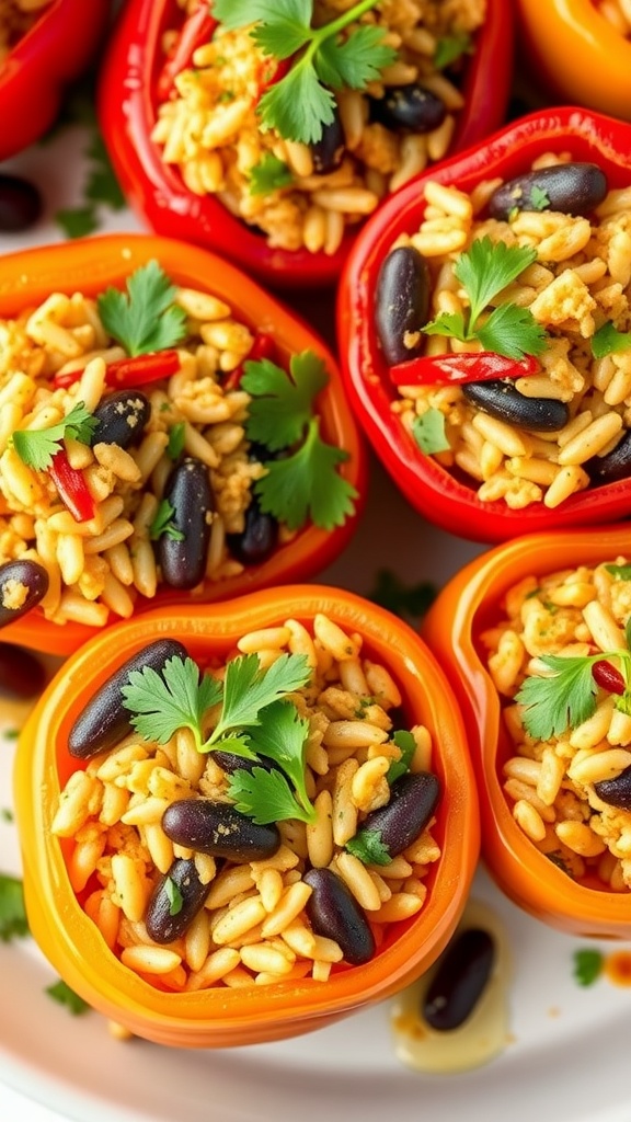 Stuffed bell peppers filled with rice, beans, and spices