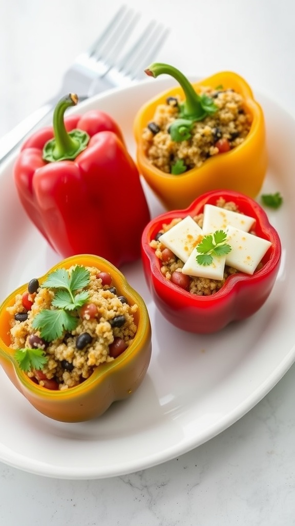 Stuffed bell peppers filled with quinoa and beans on a plate
