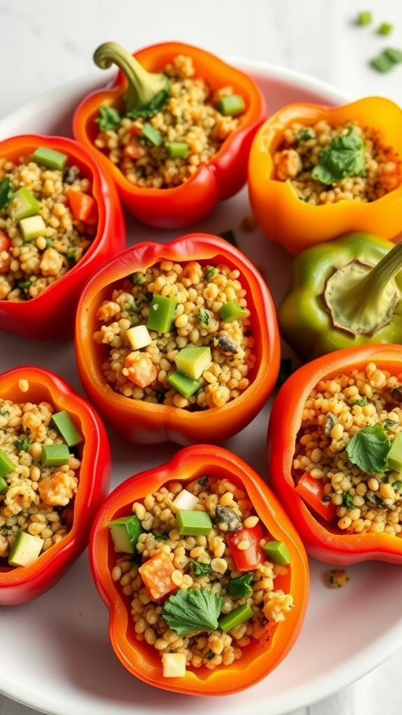 Stuffed bell peppers filled with quinoa and vegetables.