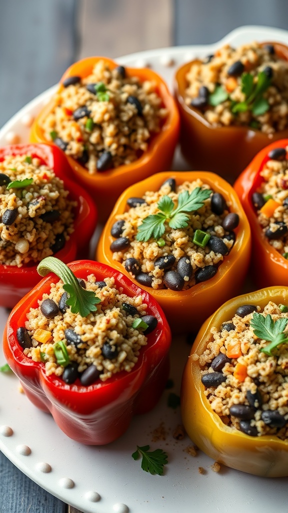 Colorful stuffed bell peppers filled with quinoa and black beans