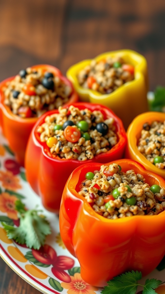 Colorful stuffed bell peppers filled with quinoa and vegetables