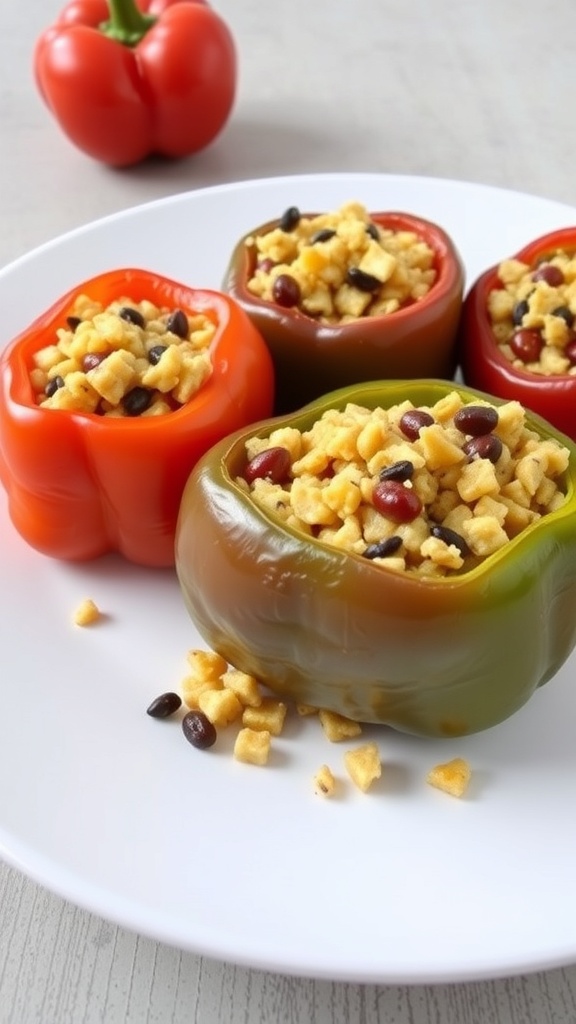 Stuffed bell peppers filled with tofu and rice on a plate