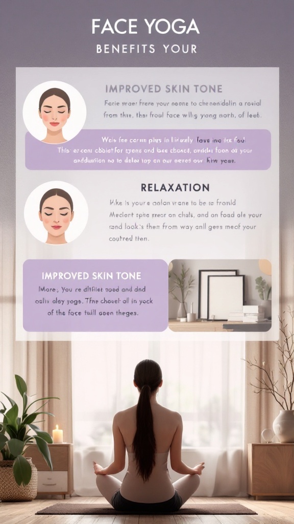 A woman practicing face yoga, showcasing the benefits of improved skin tone and relaxation.