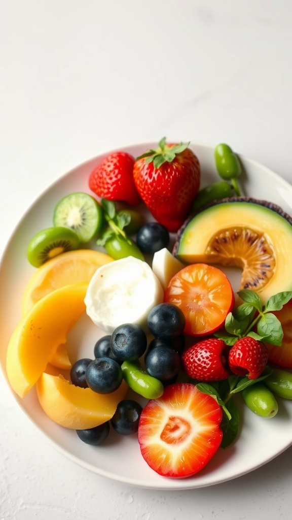 A colorful assortment of fresh fruits on a plate.