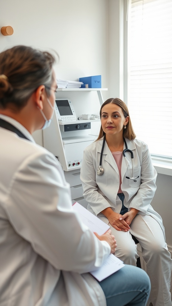A patient consulting with a dermatologist about skin issues