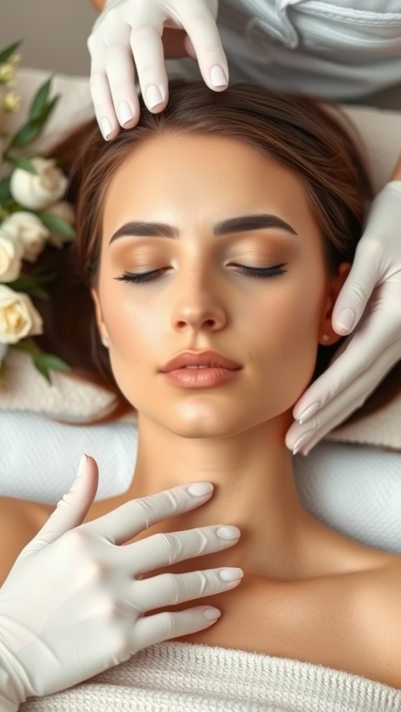 A person receiving a facial treatment with professional care
