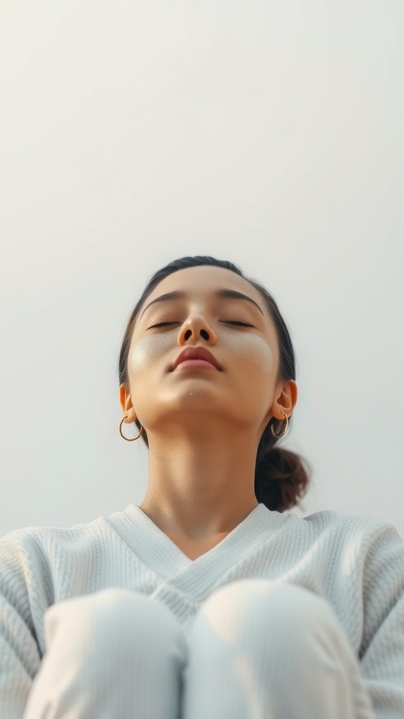 A person practicing facial yoga with a calm expression, focusing on rejuvenation.