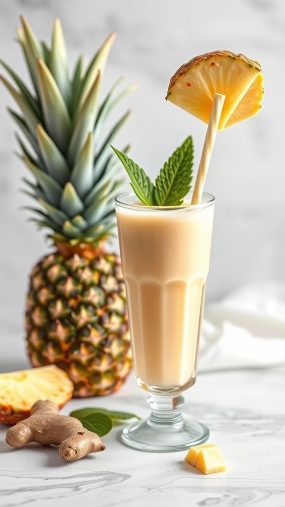 A refreshing smoothie made with pineapple and ginger.