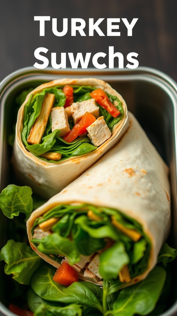 Turkey and hummus wrap with spinach and vegetables