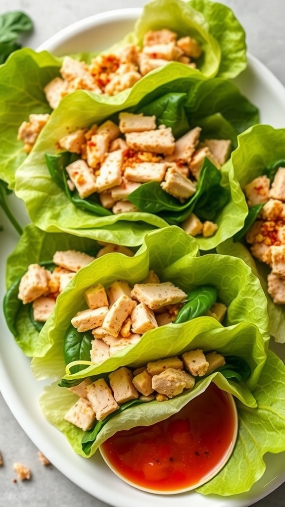 Turkey and Spinach Lettuce Wraps served with dipping sauce