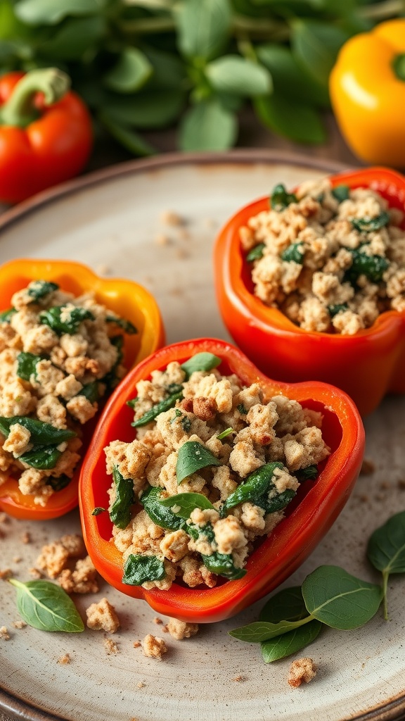 Turkey and spinach stuffed bell peppers on a plate