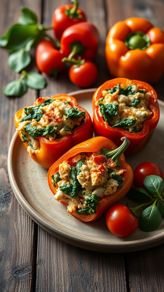 A plate of turkey and spinach stuffed peppers