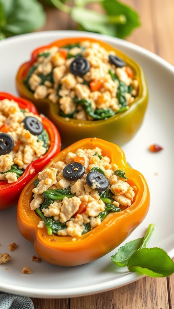 Colorful stuffed peppers filled with turkey and spinach on a plate