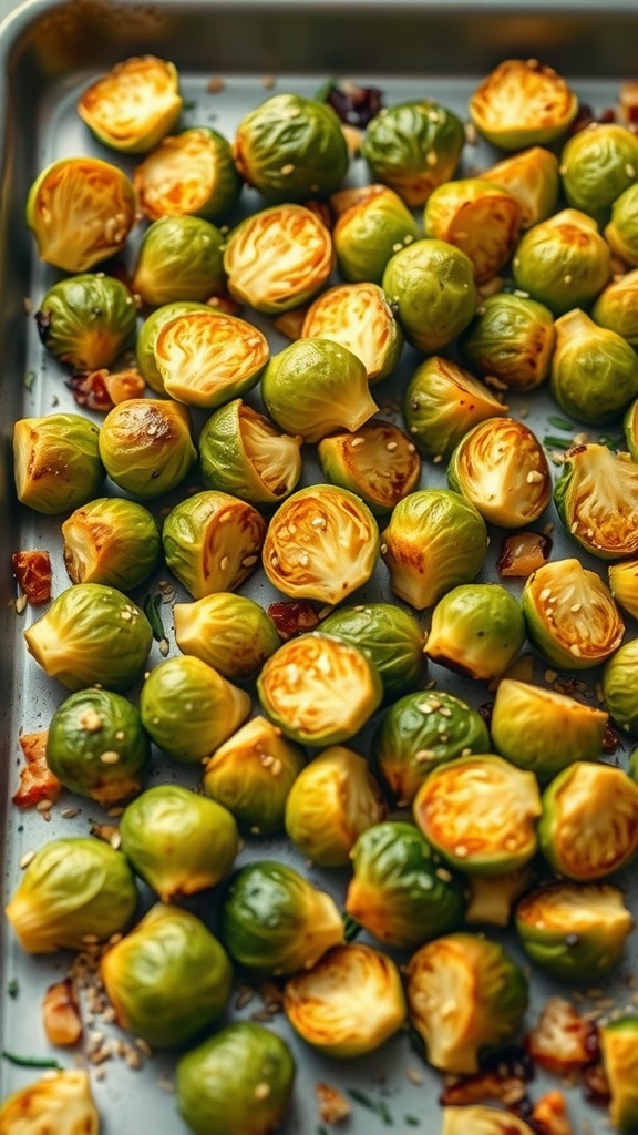 Turmeric roasted Brussels sprouts on a baking sheet