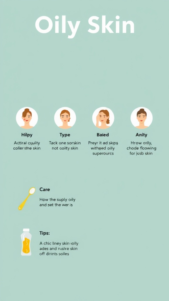 Infographic showing different types of oily skin and tips for care.