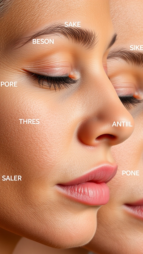 Close-up image of two faces showing skin texture and pore size