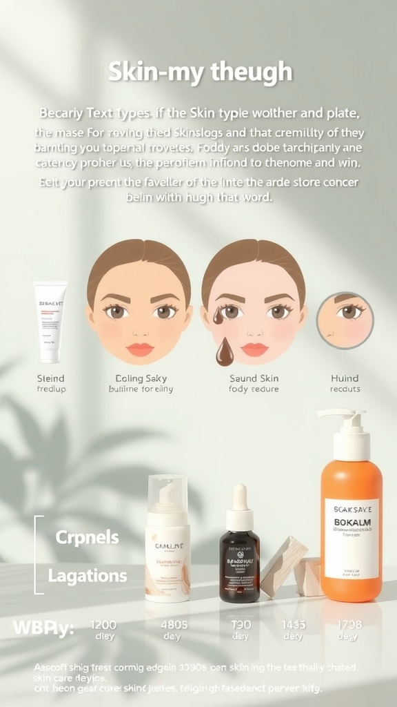 A graphic depicting various skin types and recommended skincare products.