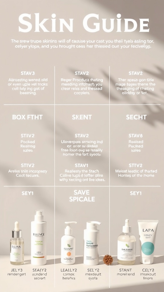 Skin guide depicting different skin types and their recommended products