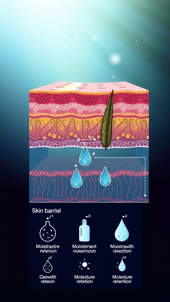 Illustration showing the layers of skin and moisture retention related to the skin barrier