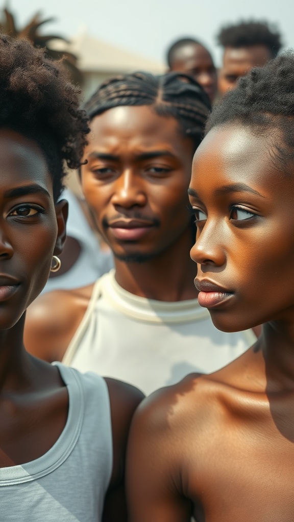 A diverse group of individuals with different skin tones and textures.