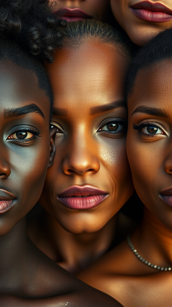A close-up image of several women showcasing different skin tones and textures.