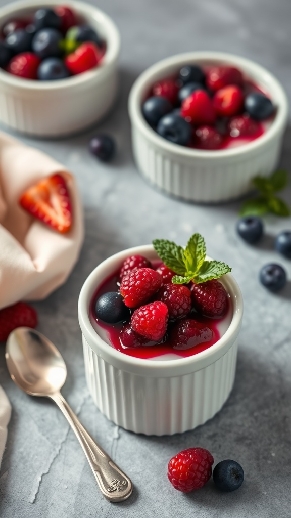 Delicious vanilla panna cotta topped with fresh berries
