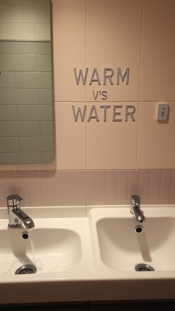Faucets labeled 'WARM' and 'HOT' for water temperature comparison in skincare