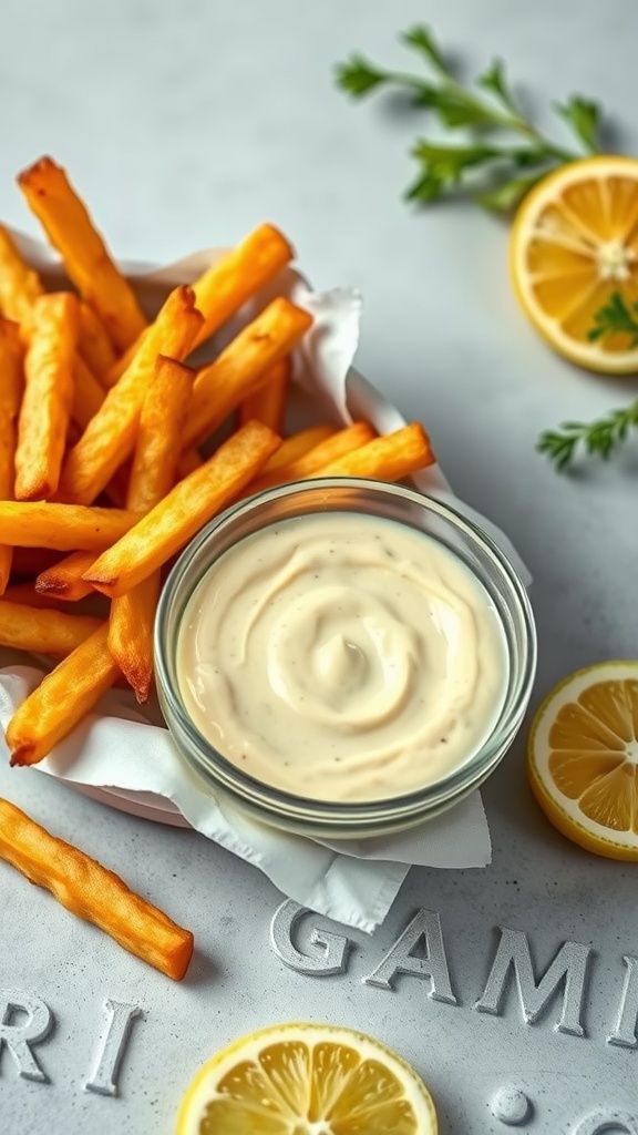 Zesty lemon garlic aioli with fries