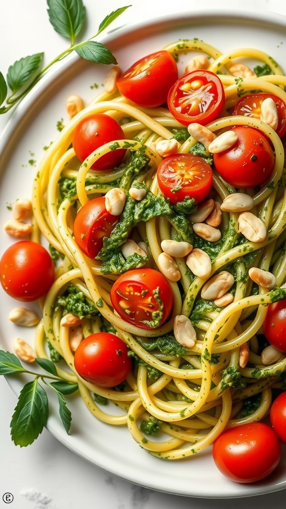 Zucchini noodles with pesto and cherry tomatoes