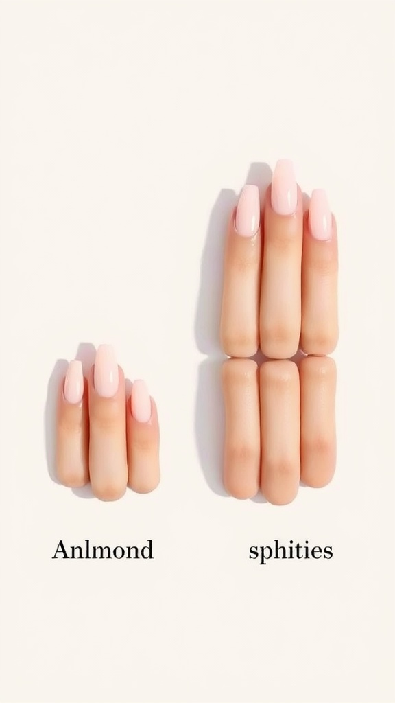 Comparison of almond-shaped nails and broader nails