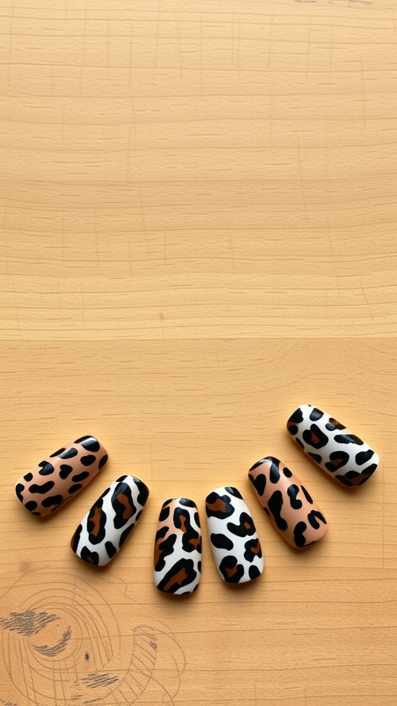 Short acrylic nails featuring leopard print designs in various colors.