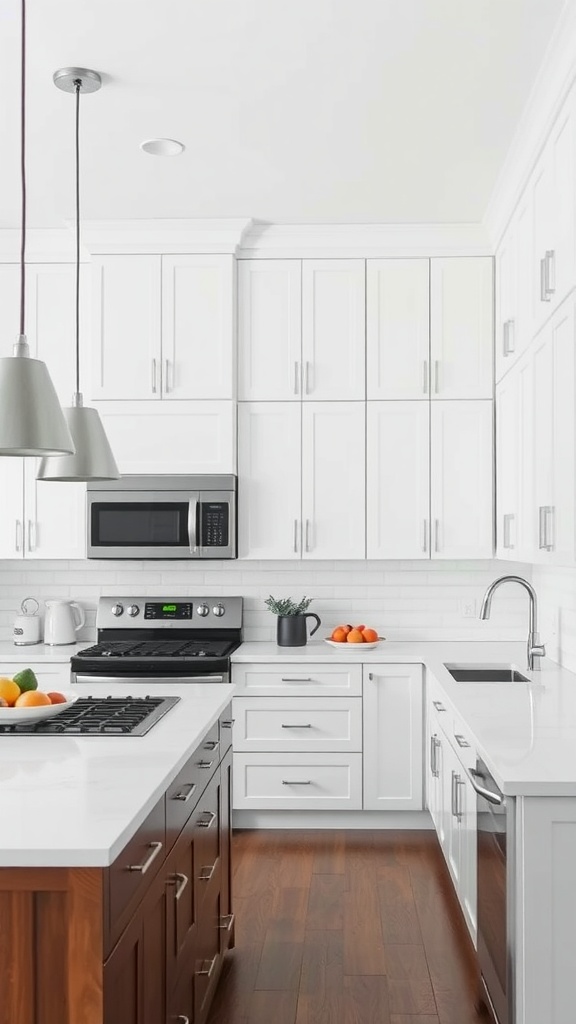 Double island kitchen showing appliance placement, including stove, sink, and microwave.