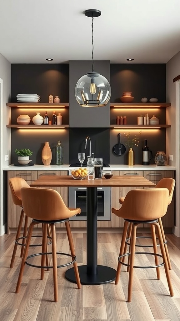 Stylish bar height kitchen table with matching stools and modern decor