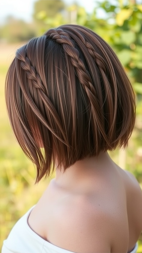 A bob hairstyle with braided accents, showcasing a stylish look for thin fine hair.