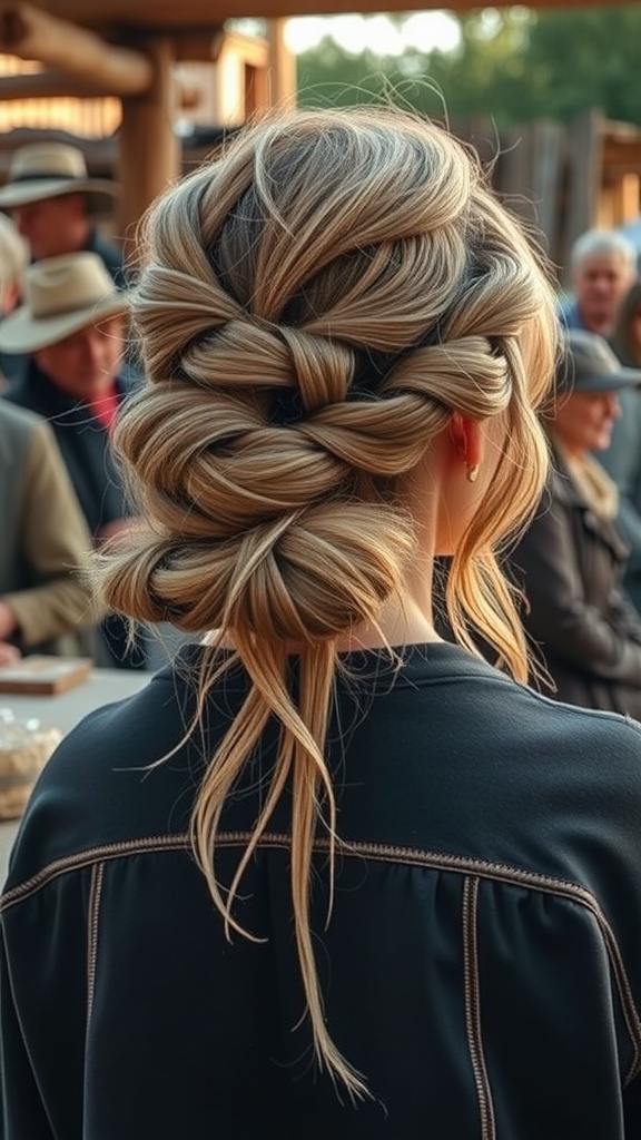 A beautiful Bohemian Knot hairstyle with loose strands, showcasing a relaxed yet chic look.