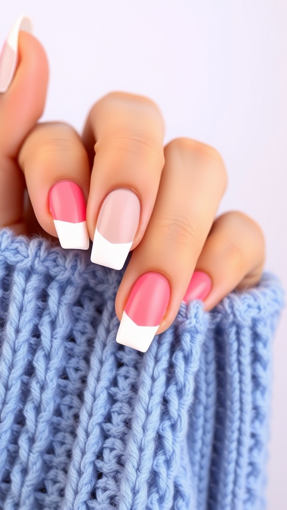 Nail design featuring bold colored french tips.